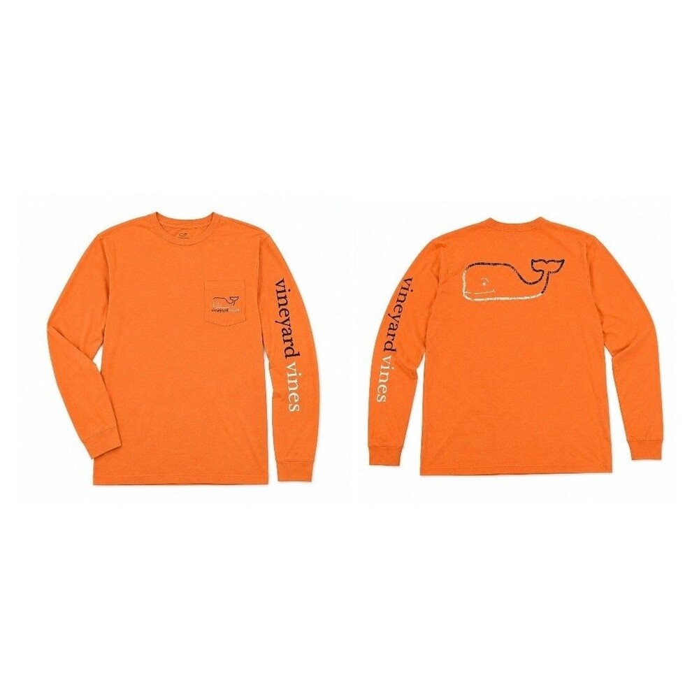 Mens Vineyard Vines Whale Long Sleeve Pocket T Shirt Orange Large